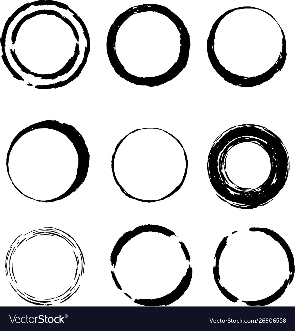 Hand-drawn black brushstroke circle set Royalty Free Vector