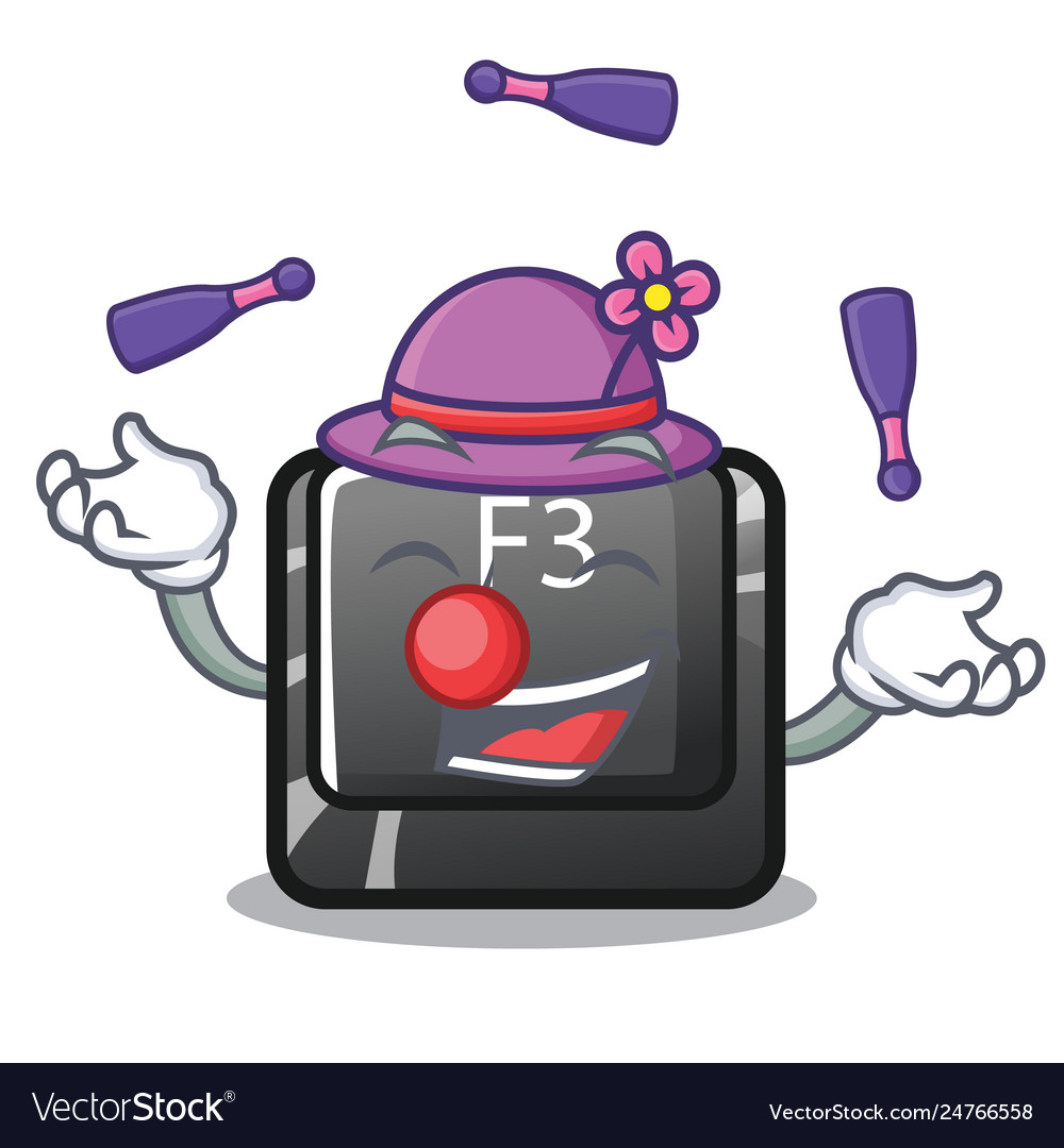 Juggling f3 button installed on cartoon computer vector image Juggling f3 button installed on cartoon computer