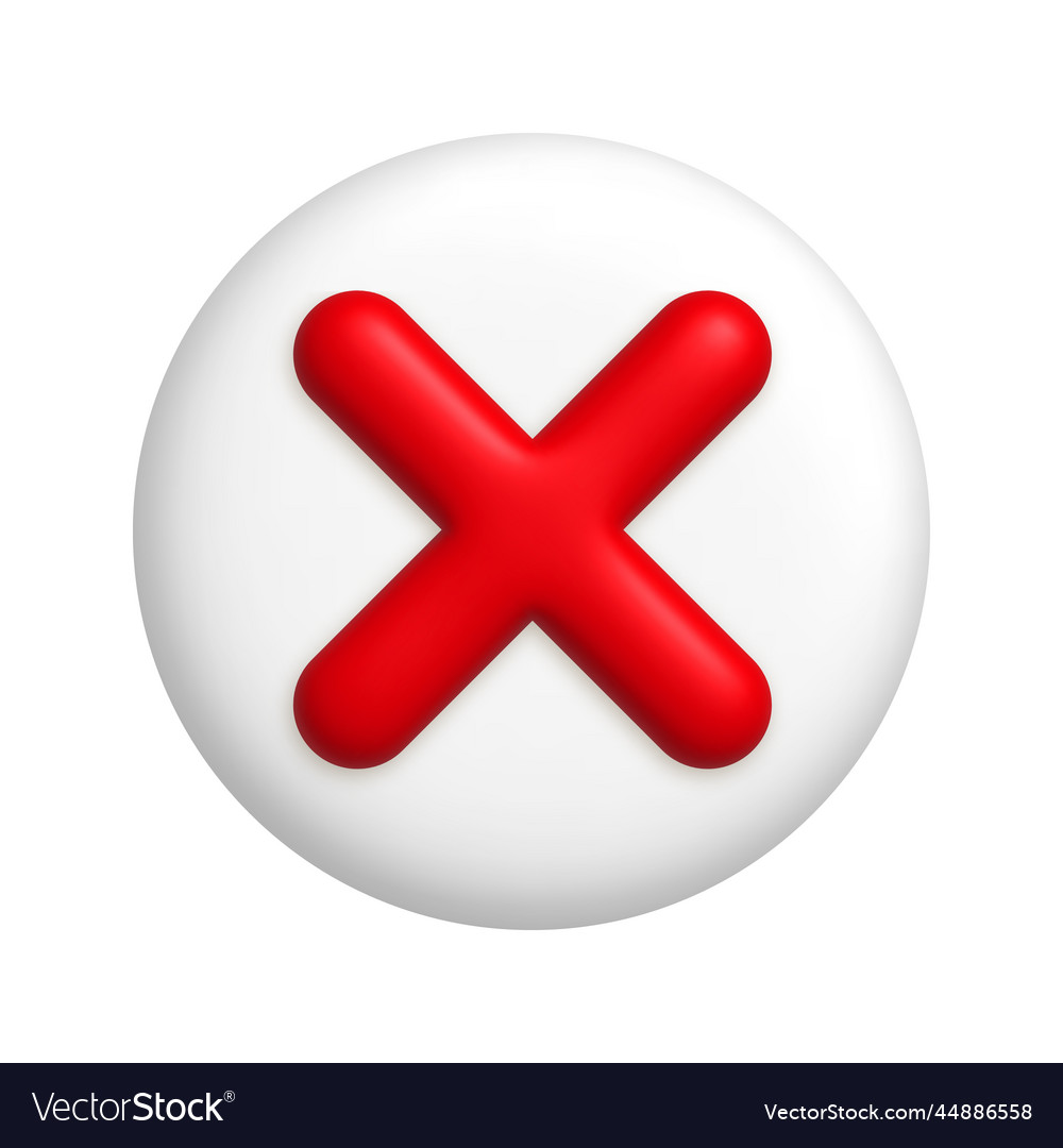 Red Cancel Cross Mark Icon On Round White Button Vector Image