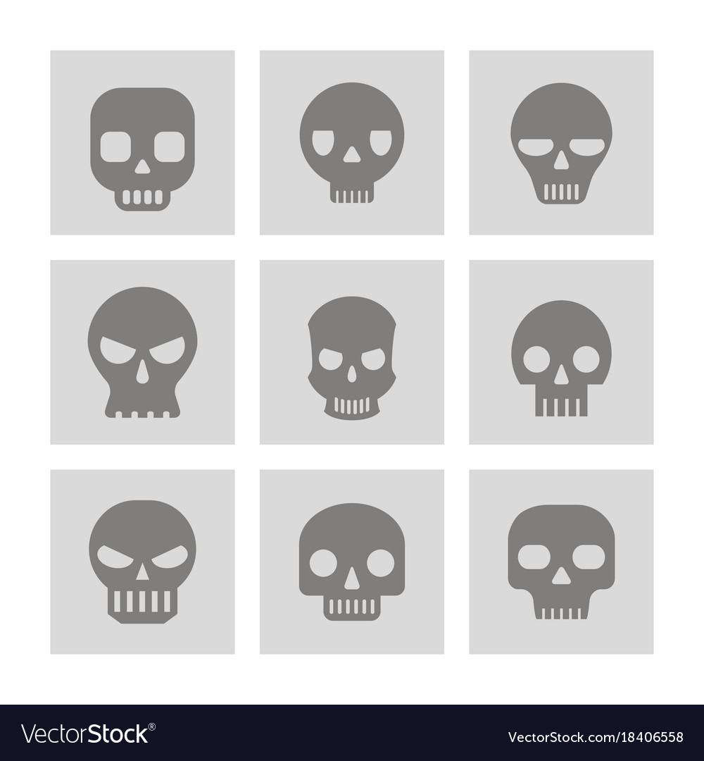 Set of monochrome icons with skulls