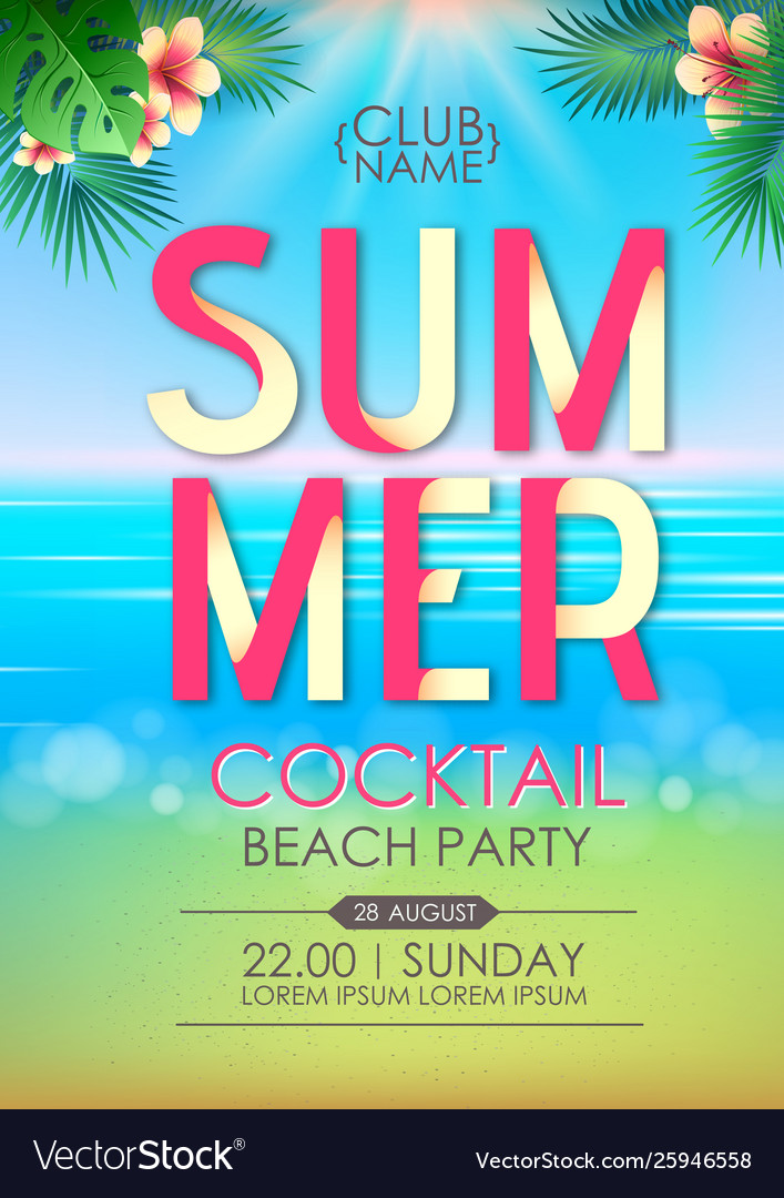 Summer disco cocktail beach party poster Vector Image