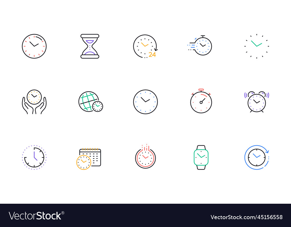 Time and clock line icons timer alarm vector image Time and clock line icons timer alarm