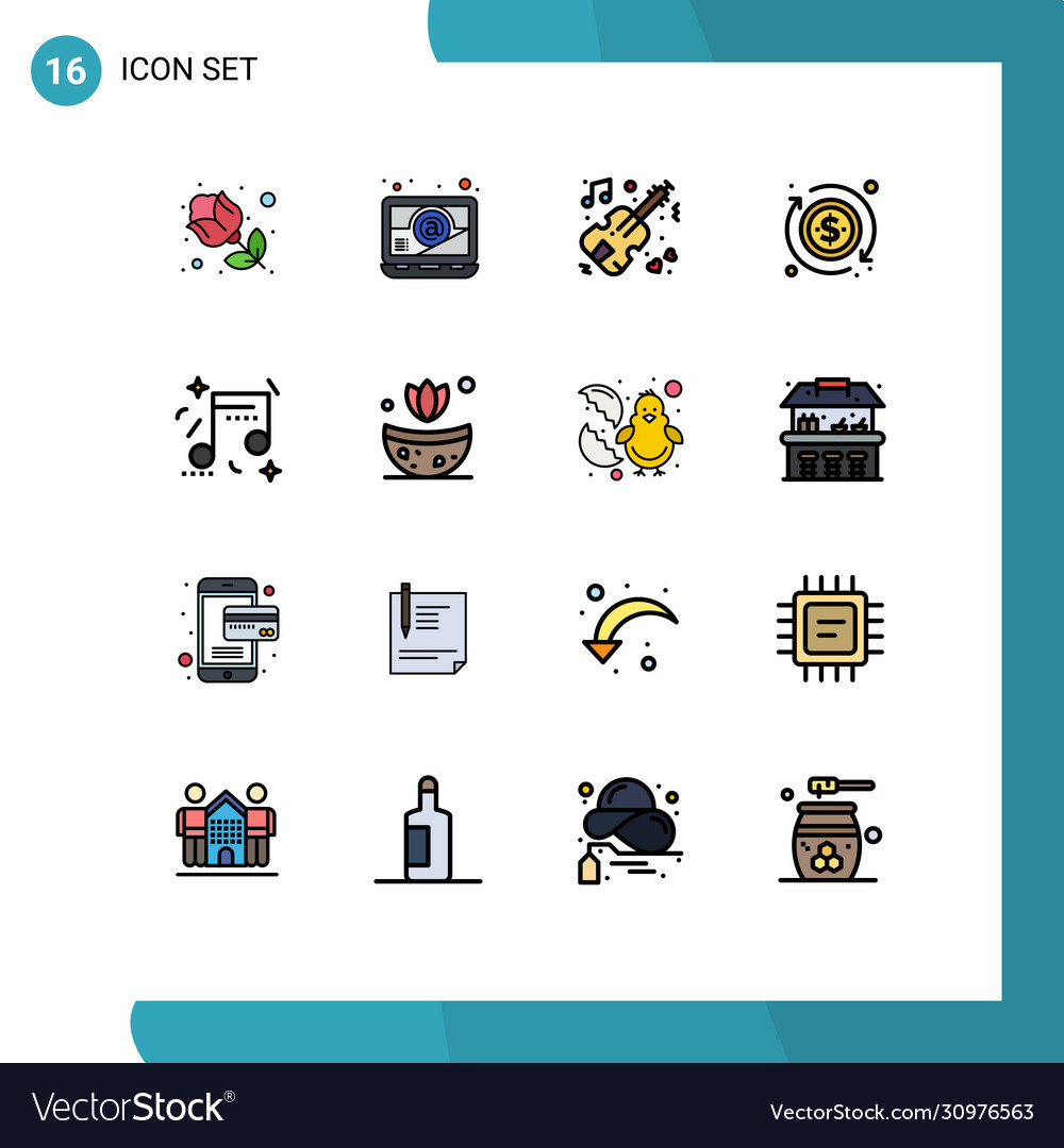 16 universal flat color filled lines set for web