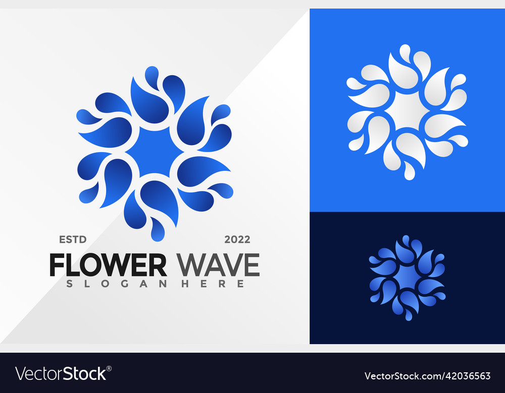 Blue Flower Wave Logo Design