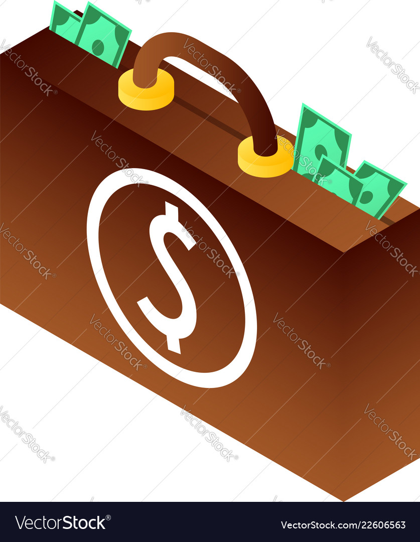 Bribery money suitcase icon isometric style