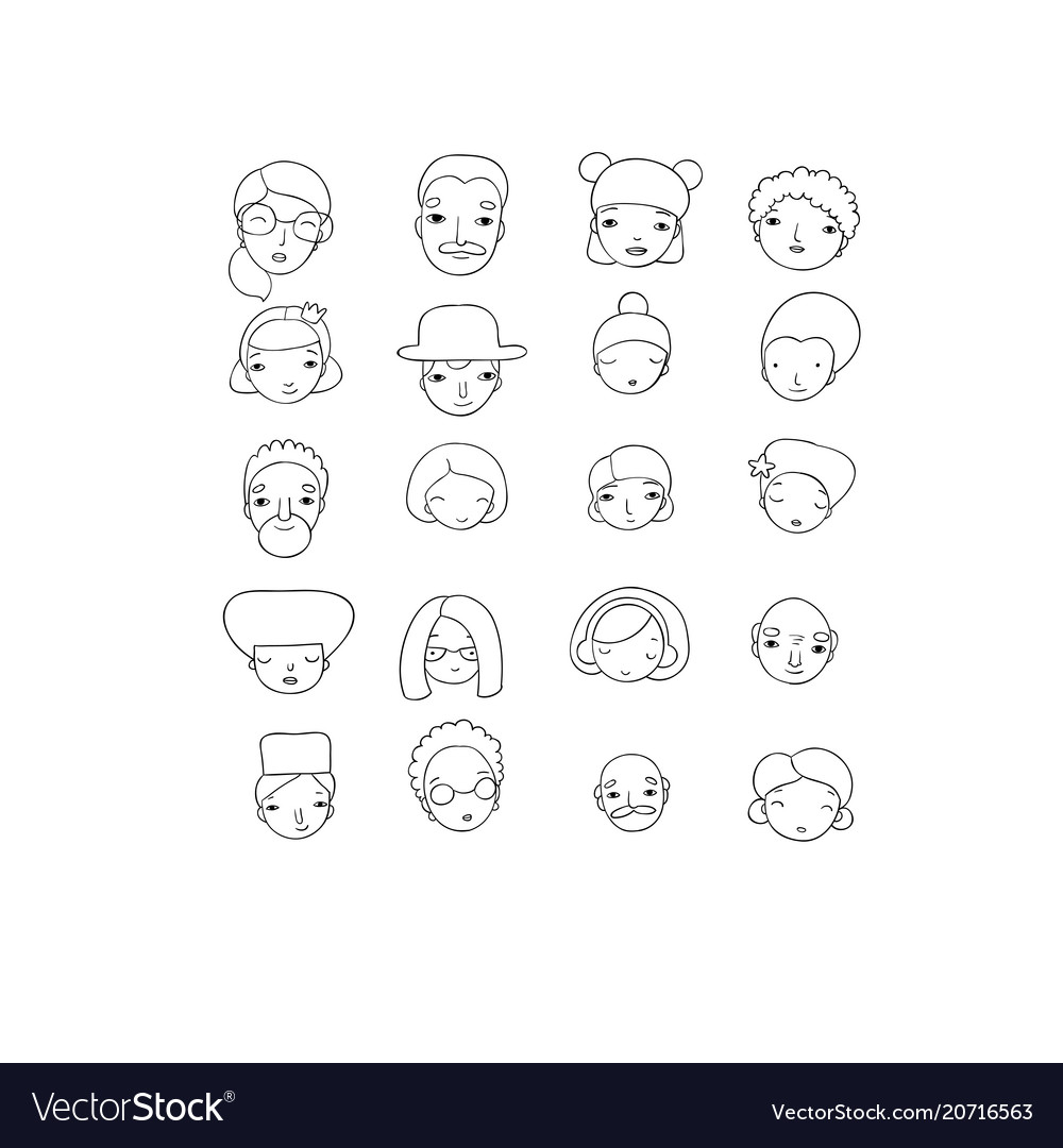 Different faces hand drawing isolated objects