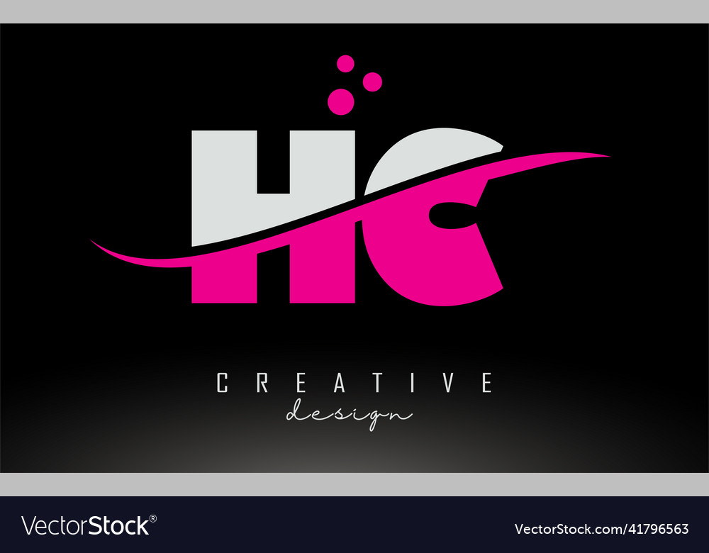 Hc h c white and pink letter logo with swoosh