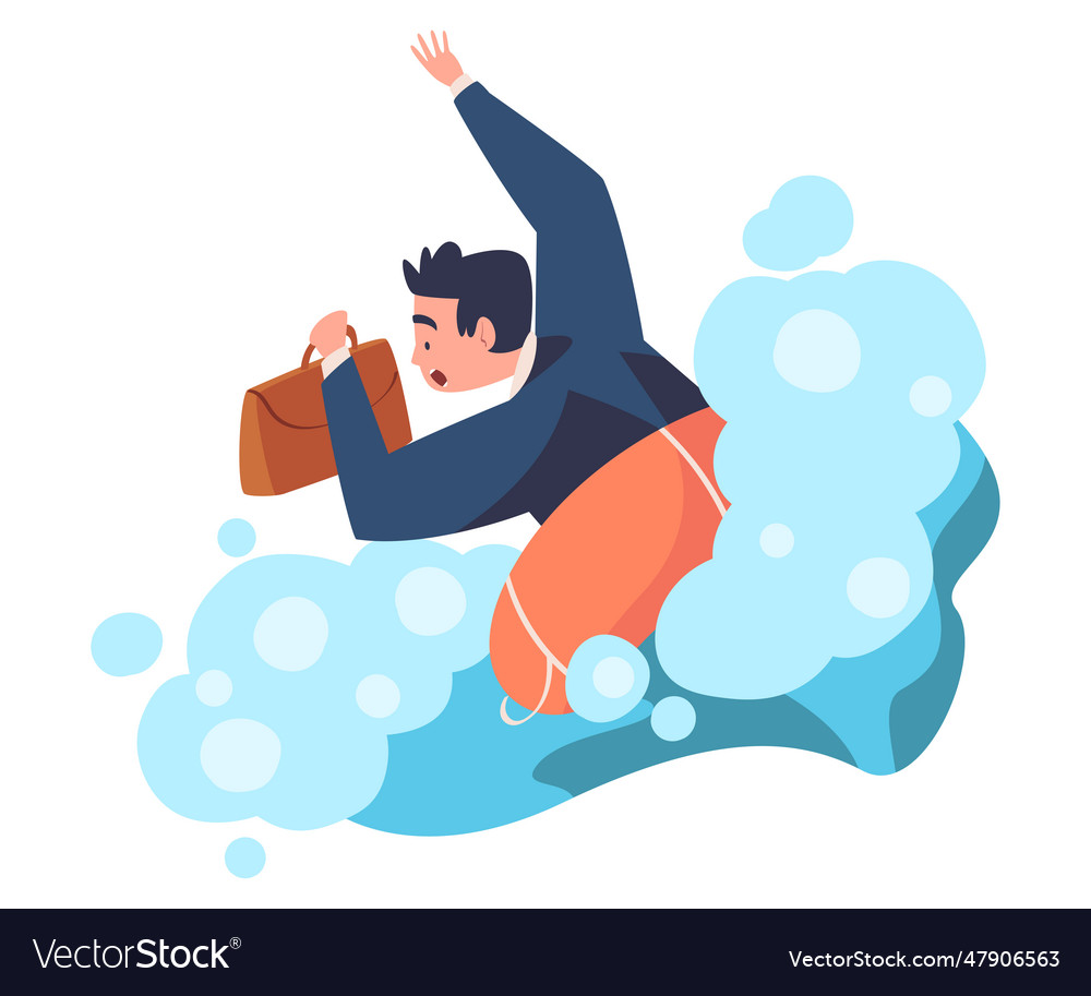 Man entrepreneur character drowning in water