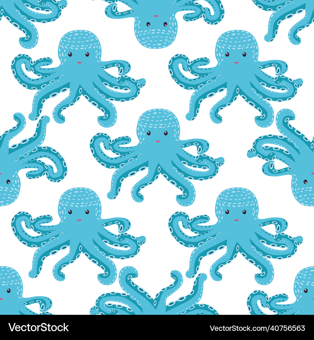 Seamless pattern with cute octopus seaweed Vector Image