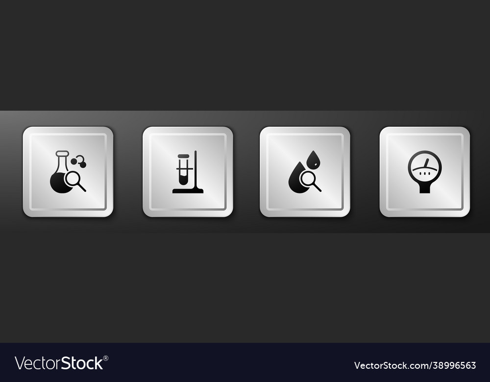 Set test tube flask on stand drop magnifying vector image Set test tube flask on stand drop magnifying
