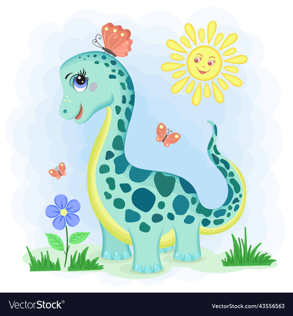 Premium Vector  Cute dinosaur playing with butterfly illustration