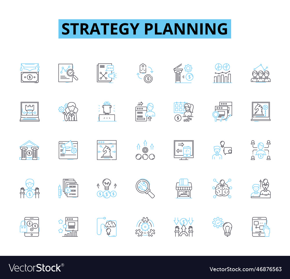 Strategy planning linear icons set alignment vector image Strategy planning linear icons set alignment