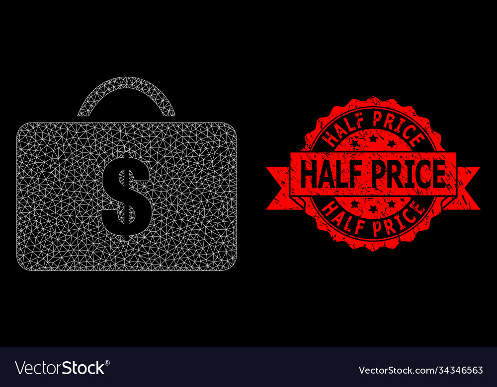 Textured half price seal and polygonal net vector image Textured half price seal and polygonal net