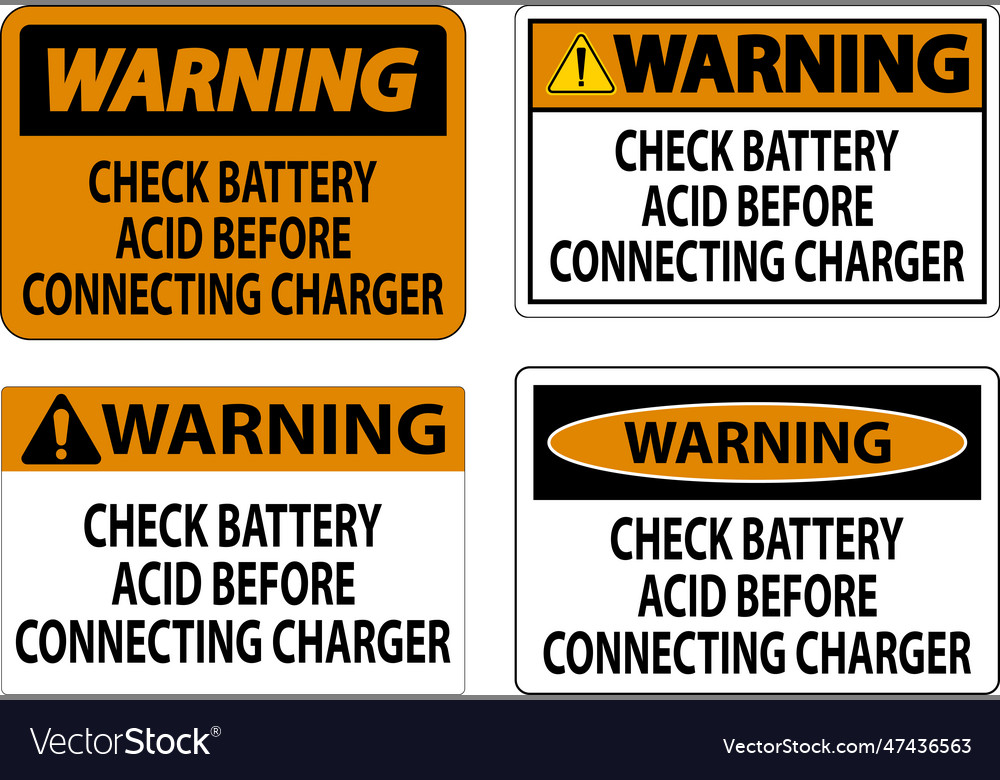 Warning sign check battery acid before connecting Vector Image Warning sign check battery acid before connecting