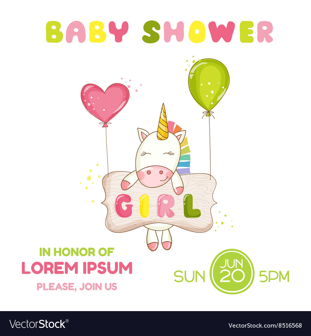 baby shower or arrival card baby unicorn girl vector image