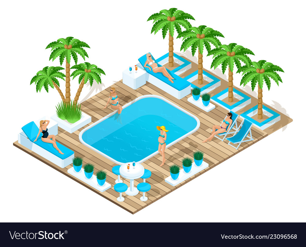 Isometry girls in bathing suits on vacation Vector Image