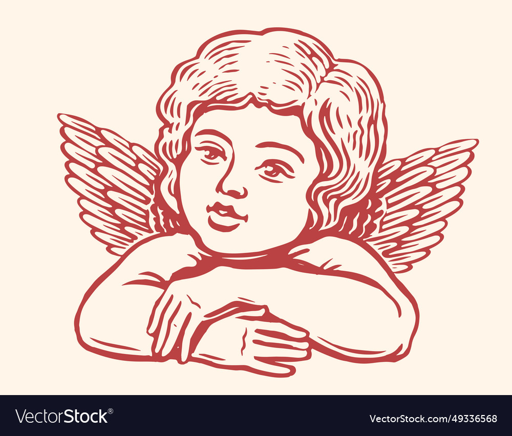 Little angel with wings hand drawn cherub Vector Image