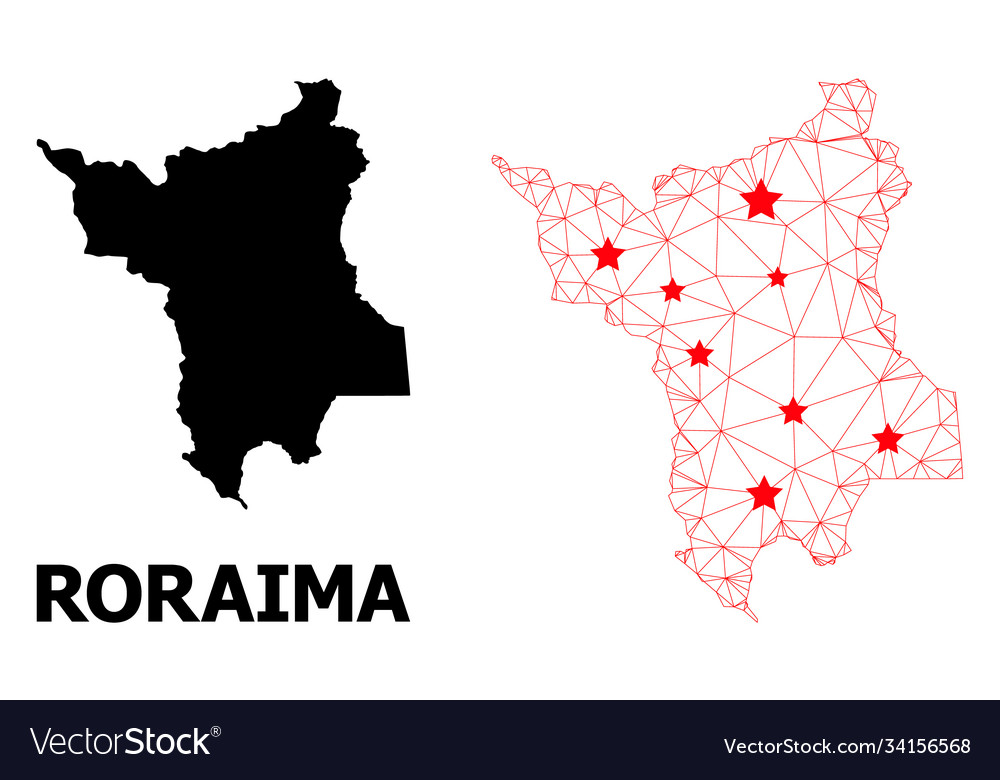 Network polygonal map roraima state with red vector image Network polygonal map roraima state with red