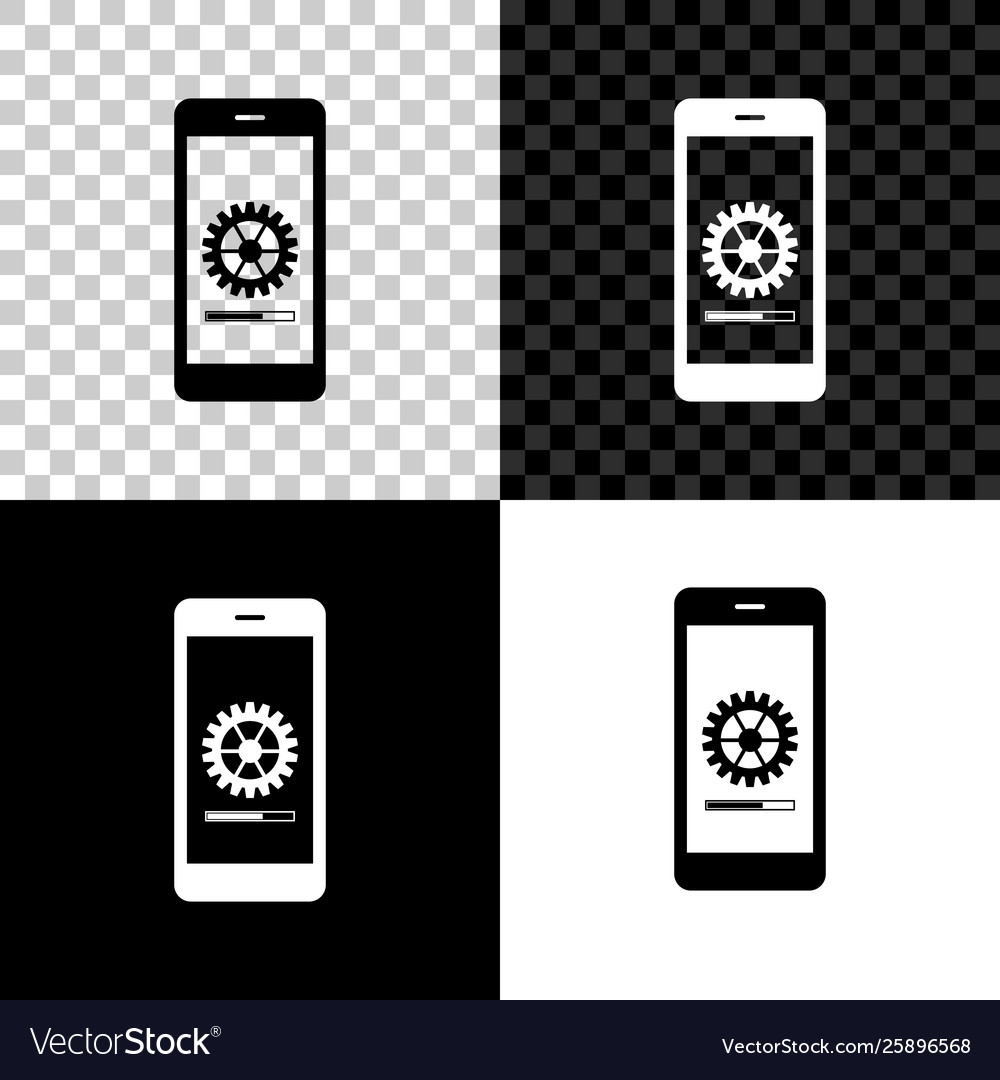 Smartphone update process with gearbox progress vector image Smartphone update process with gearbox progress