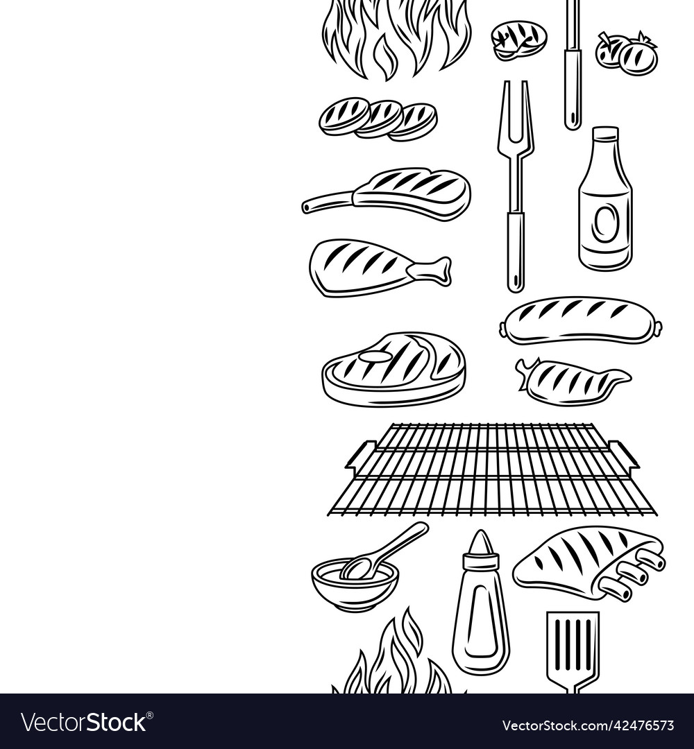 Bbq seamless pattern with grill objects and icons vector image Bbq seamless pattern with grill objects and icons