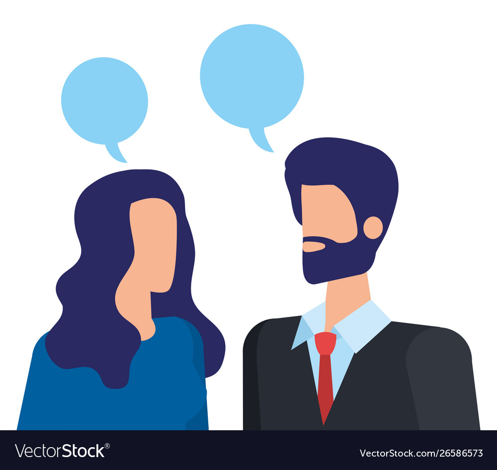 Elegant business couple speaking with speech vector image Elegant business couple speaking with speech