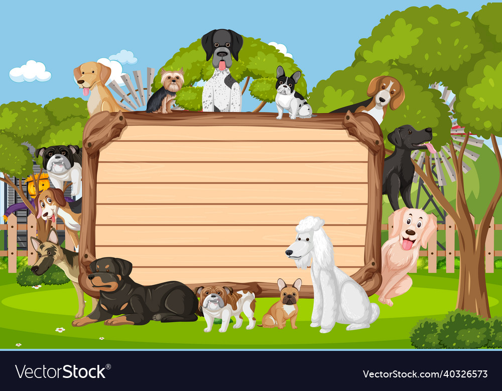 Empty wooden board with various breeds of dogs Vector Image