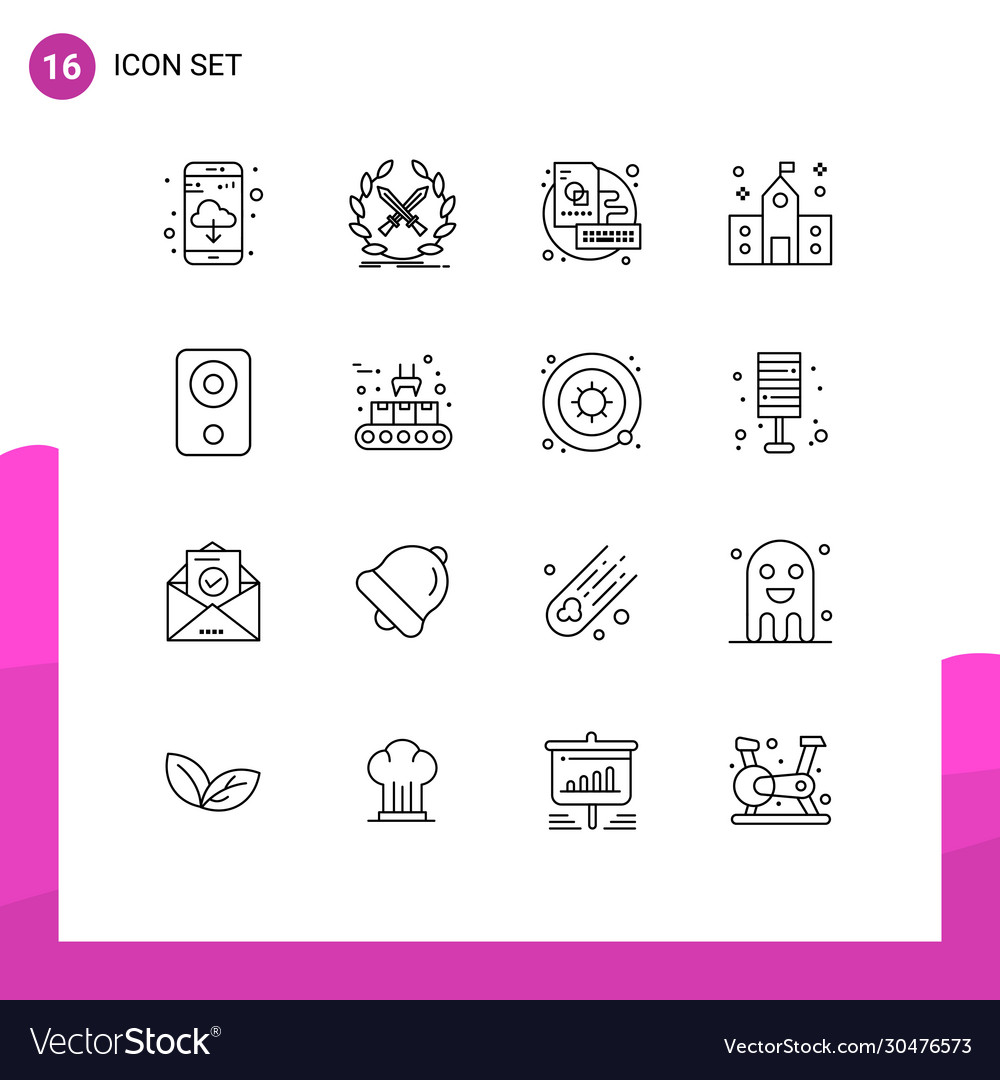 Group 16 modern outlines set for computers