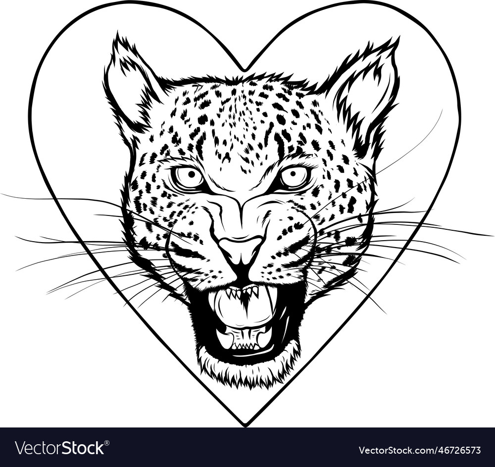 Monochrome black and white leopard head on heart Vector Image