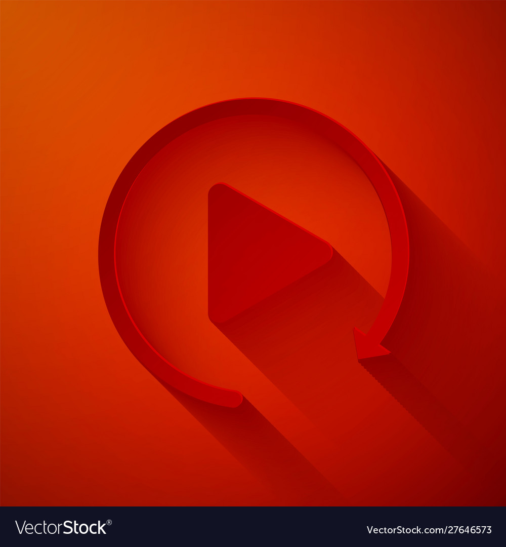 Paper cut video play button like simple replay vector image Paper cut video play button like simple replay