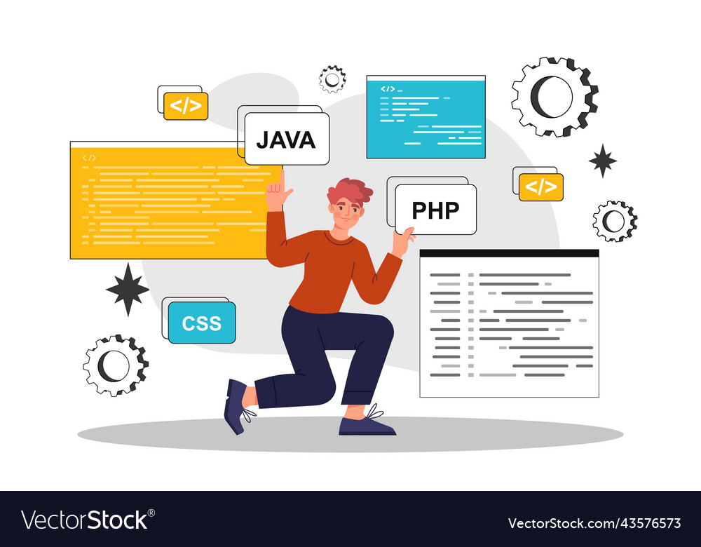 Programmierer lernen verschiedene Programmierung vector image Programmierer lernen verschiedene Programmierung