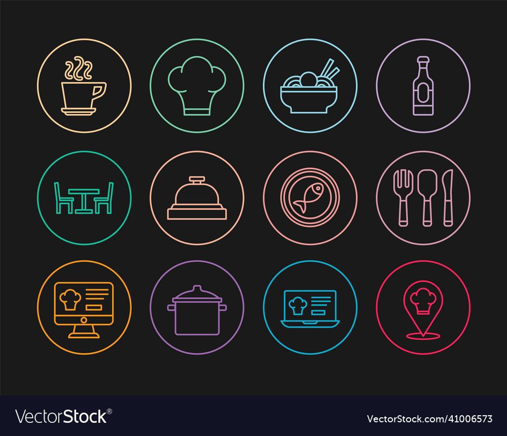 Set line chef hat with location fork spoon vector image Set line chef hat with location fork spoon