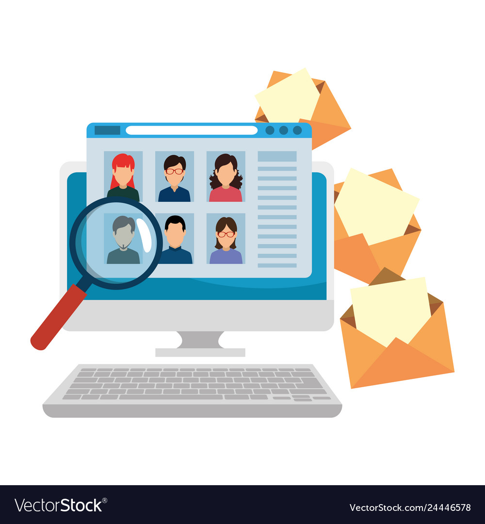 Computer with community envelopes vector image Computer with community envelopes