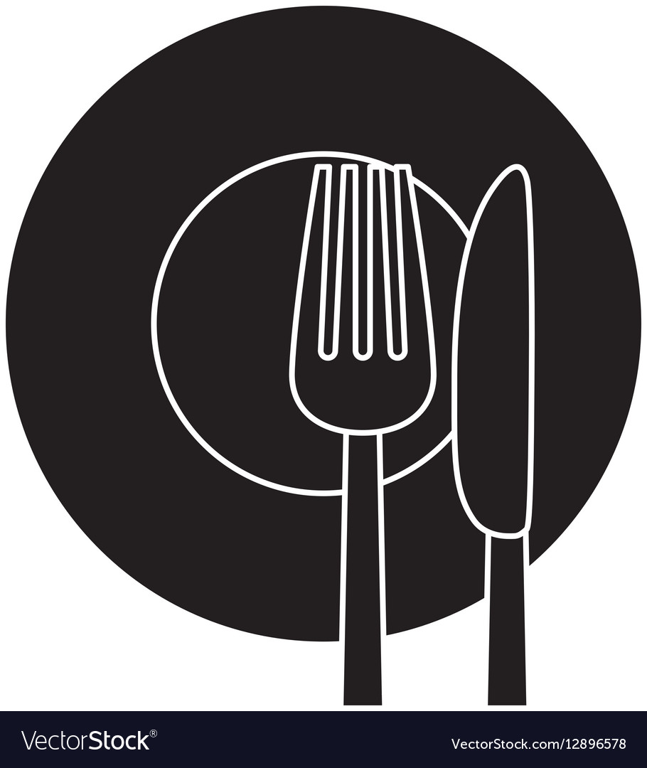 Contour knife fork and plate icon