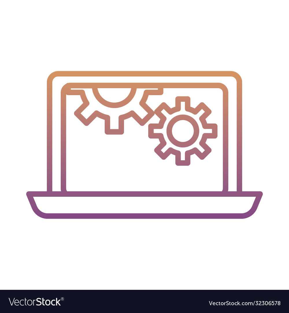 Gears machine work in laptop gradient line style