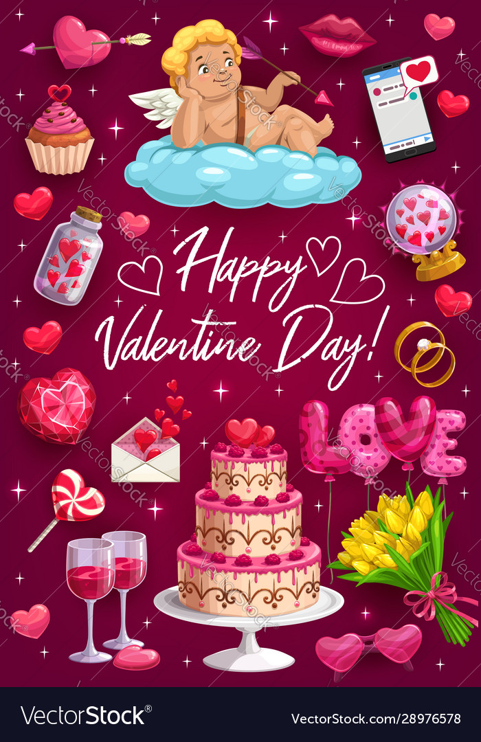 Greetings on valentines day passion love symbols Vector Image