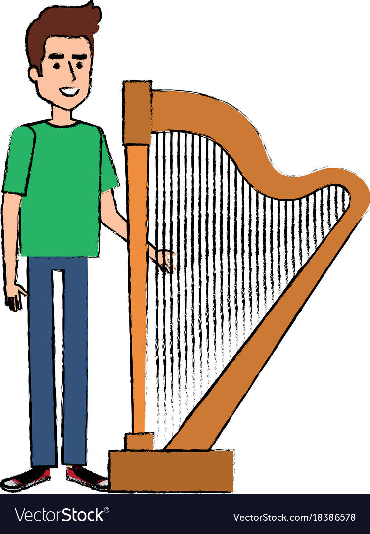 Man playing harp character