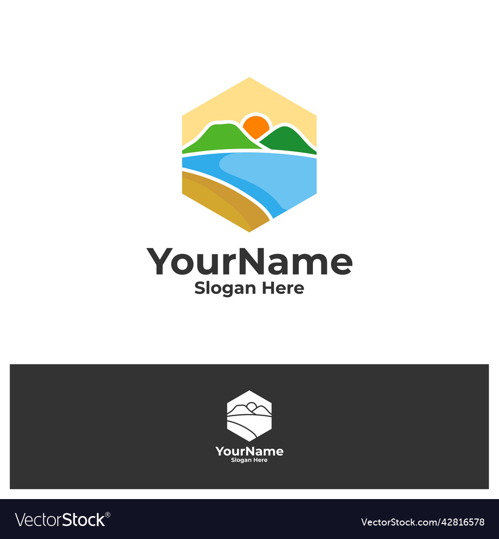 Mountain with sea view logo design template