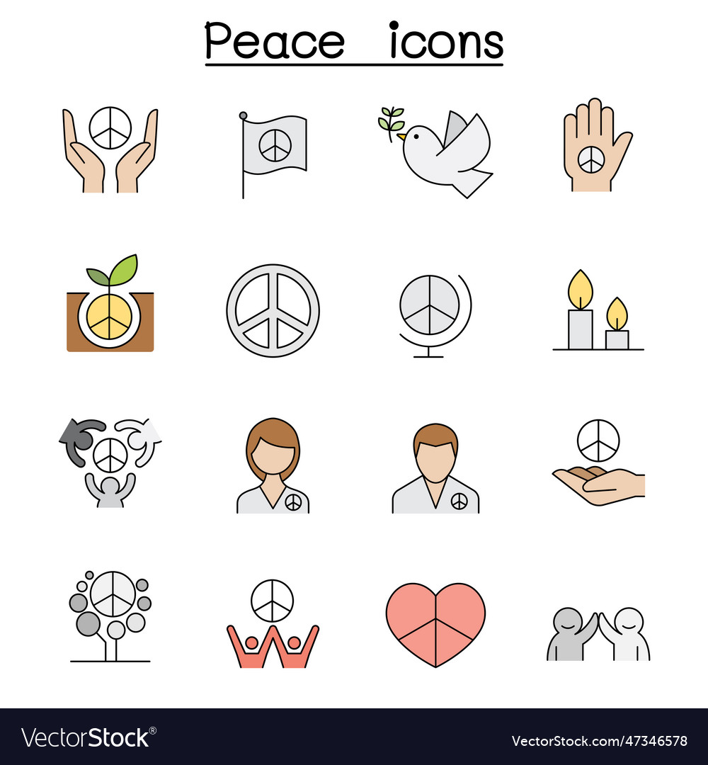 Peace color line icon set Royalty Free Vector Image