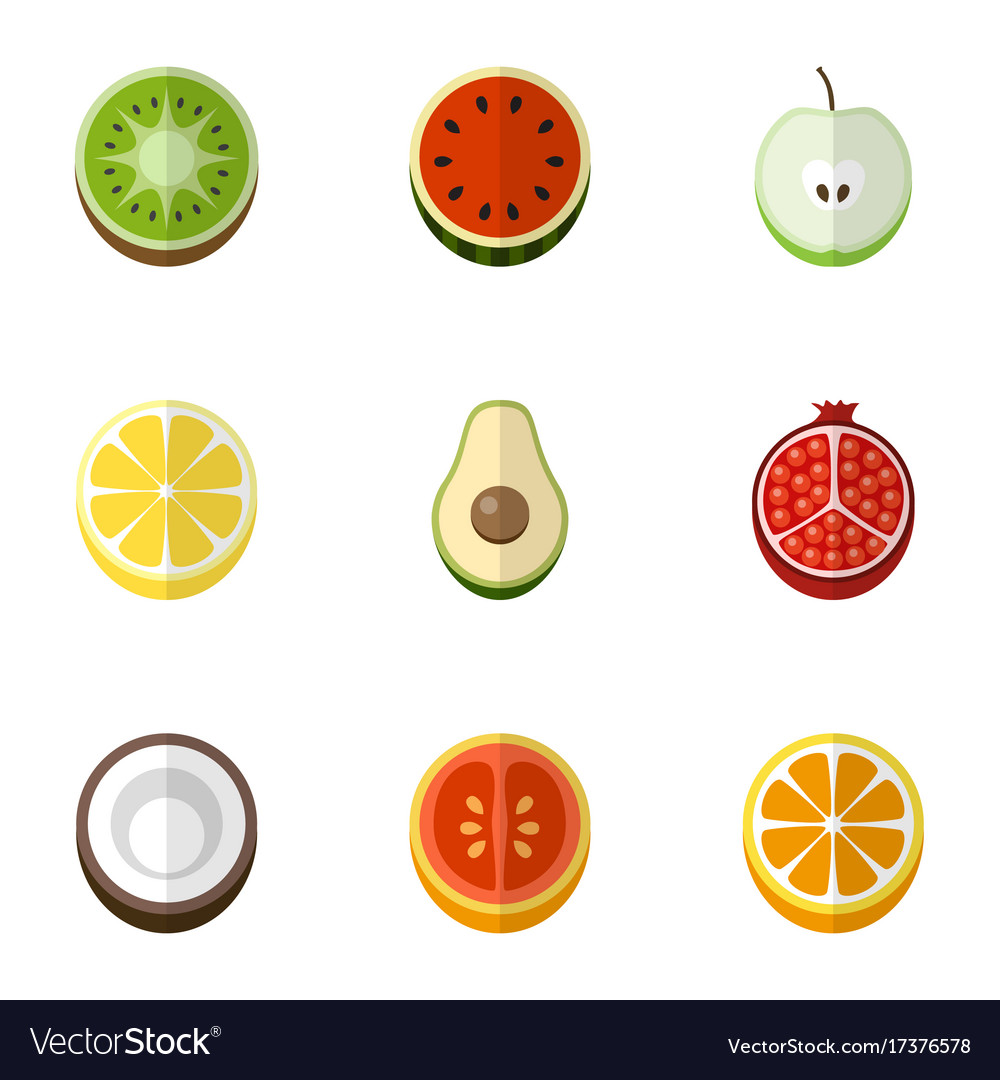 set of 9 editable fruits flat icons includes vector image