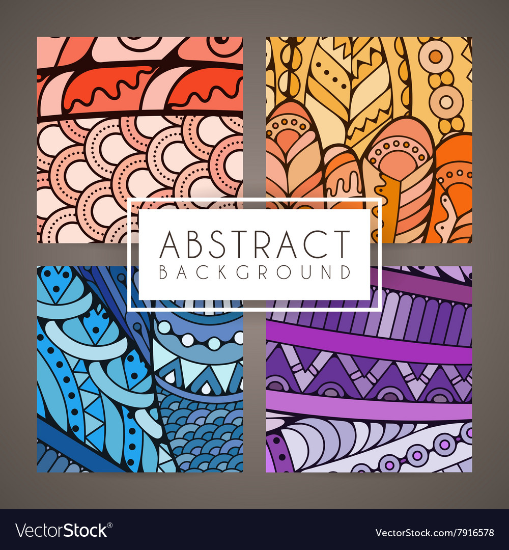 Set of four colorful intricate patterns