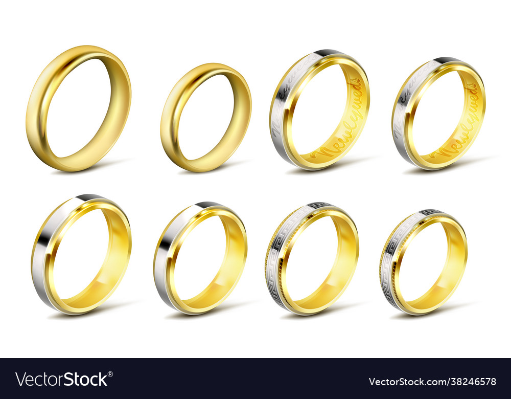 Set realistic gold wedding rings with shadow