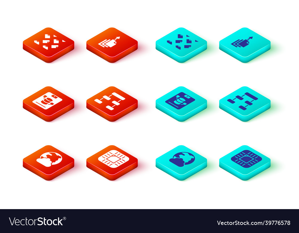 Set social network processor with cpu server vector image Set social network processor with cpu server