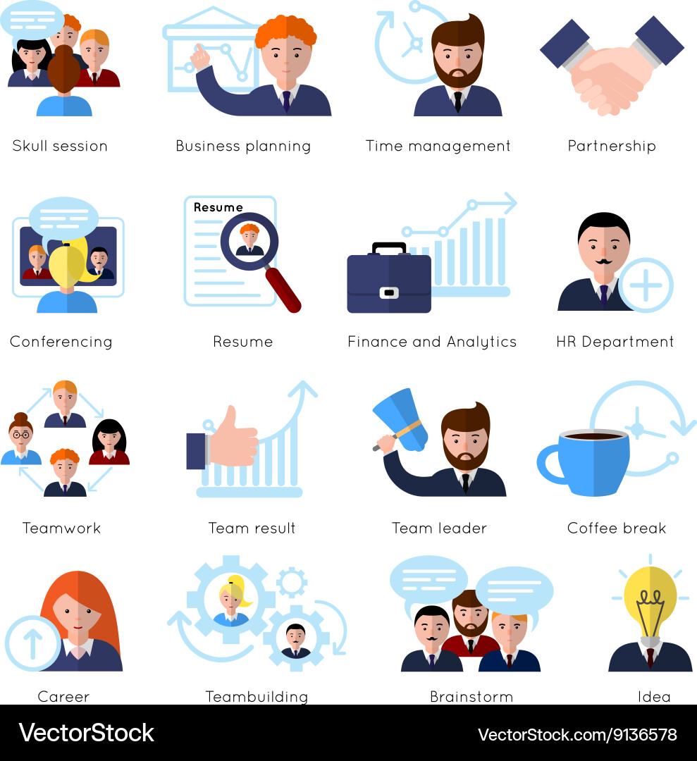 Teamwork flat icon set Royalty Free Vector Image
