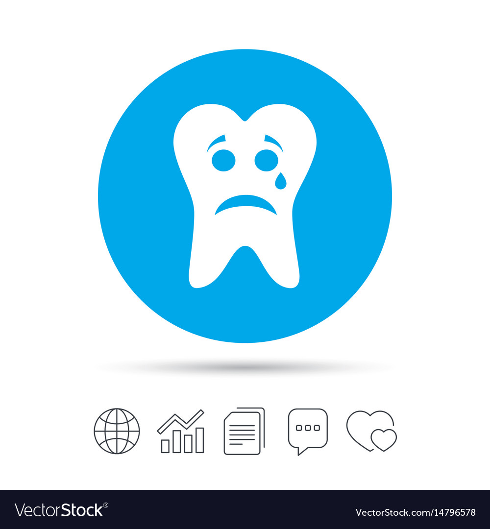 Tooth sad face with tear sign icon aching