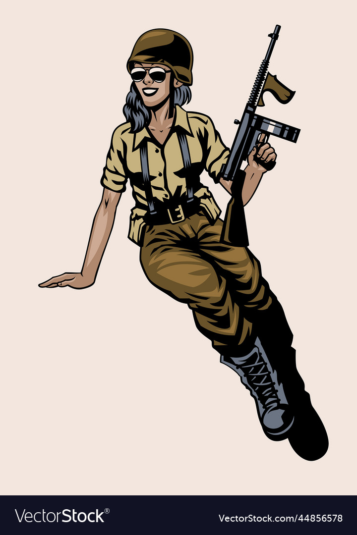 Ww2 Pin Up Girl Soldier Pose Royalty Free Vector Image