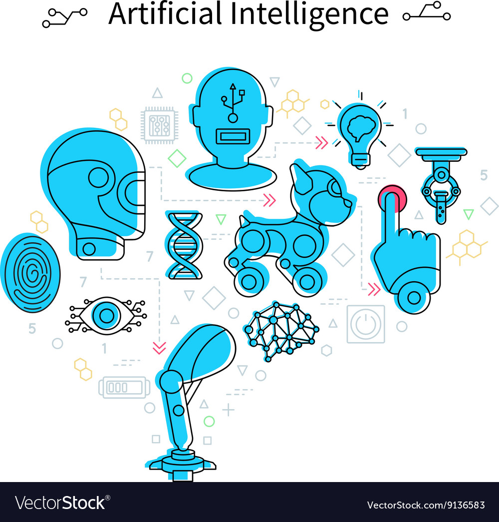 Robot vs human. AI artificial intelligence and human intelligence Concept  business disruptive illustration. Vector outline design to poster. Stock  Vector | Adobe Stock