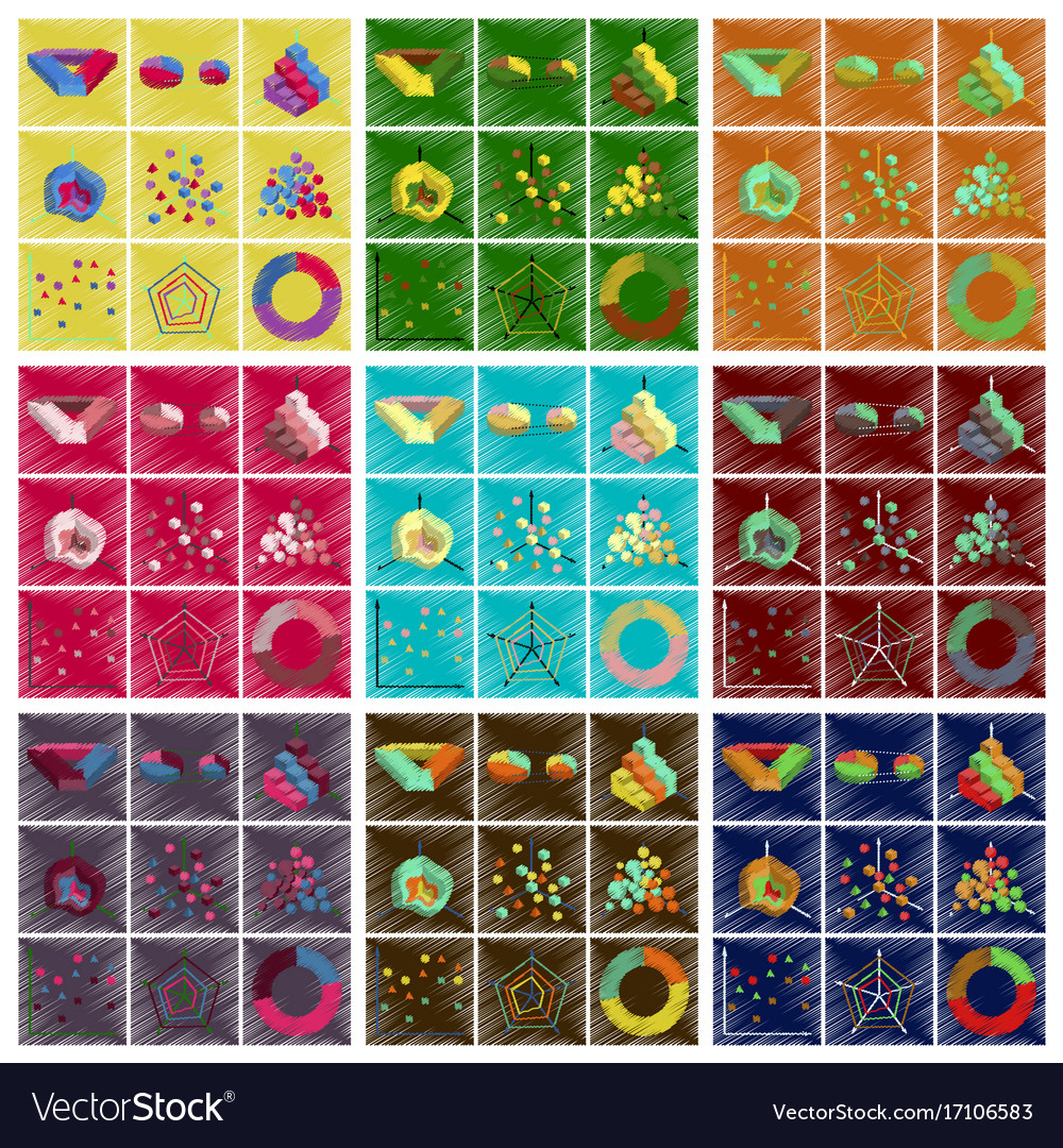 Assembly flat shading style icons economic graphs