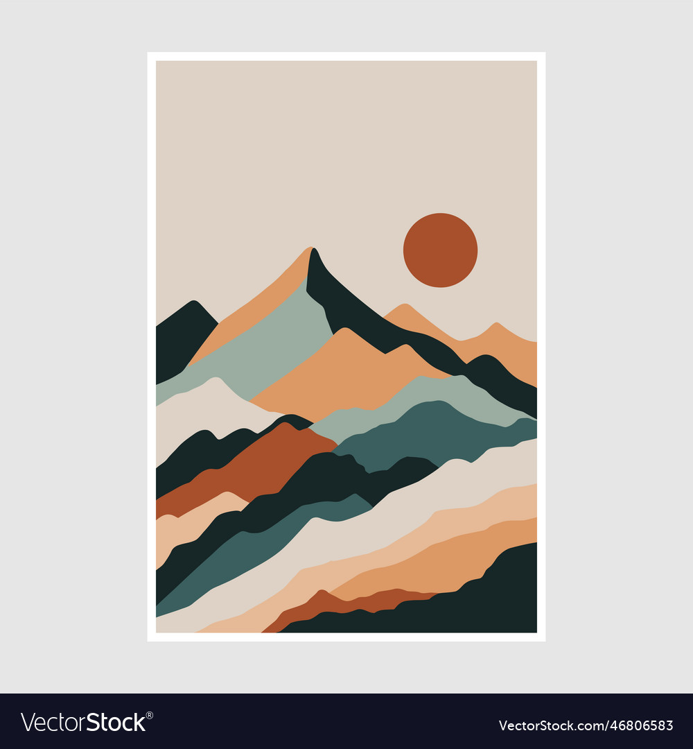 Cover design template with mountains and sun Vector Image