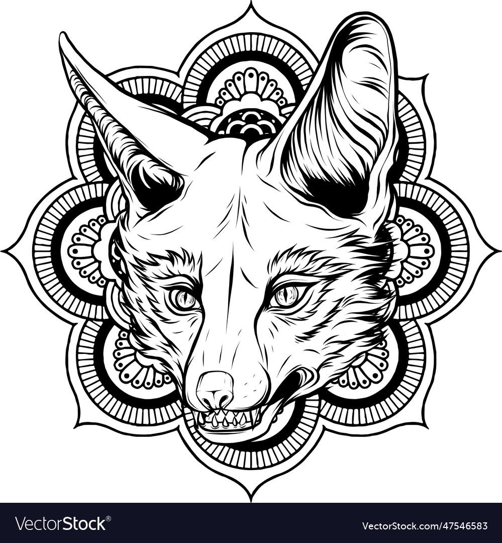 Fox Head Outline Sketch Hand Drawn Linear Vector Image