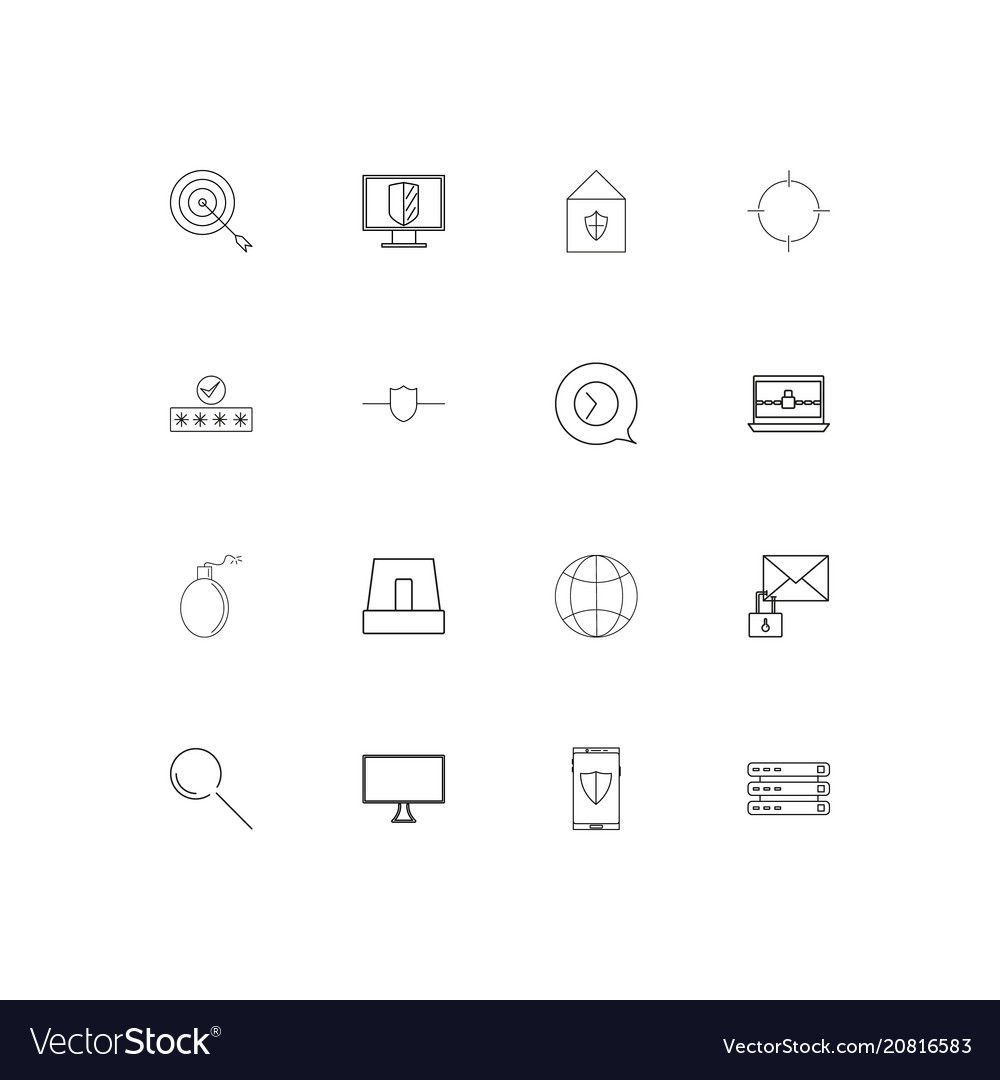 Internet security linear thin icons set outlined